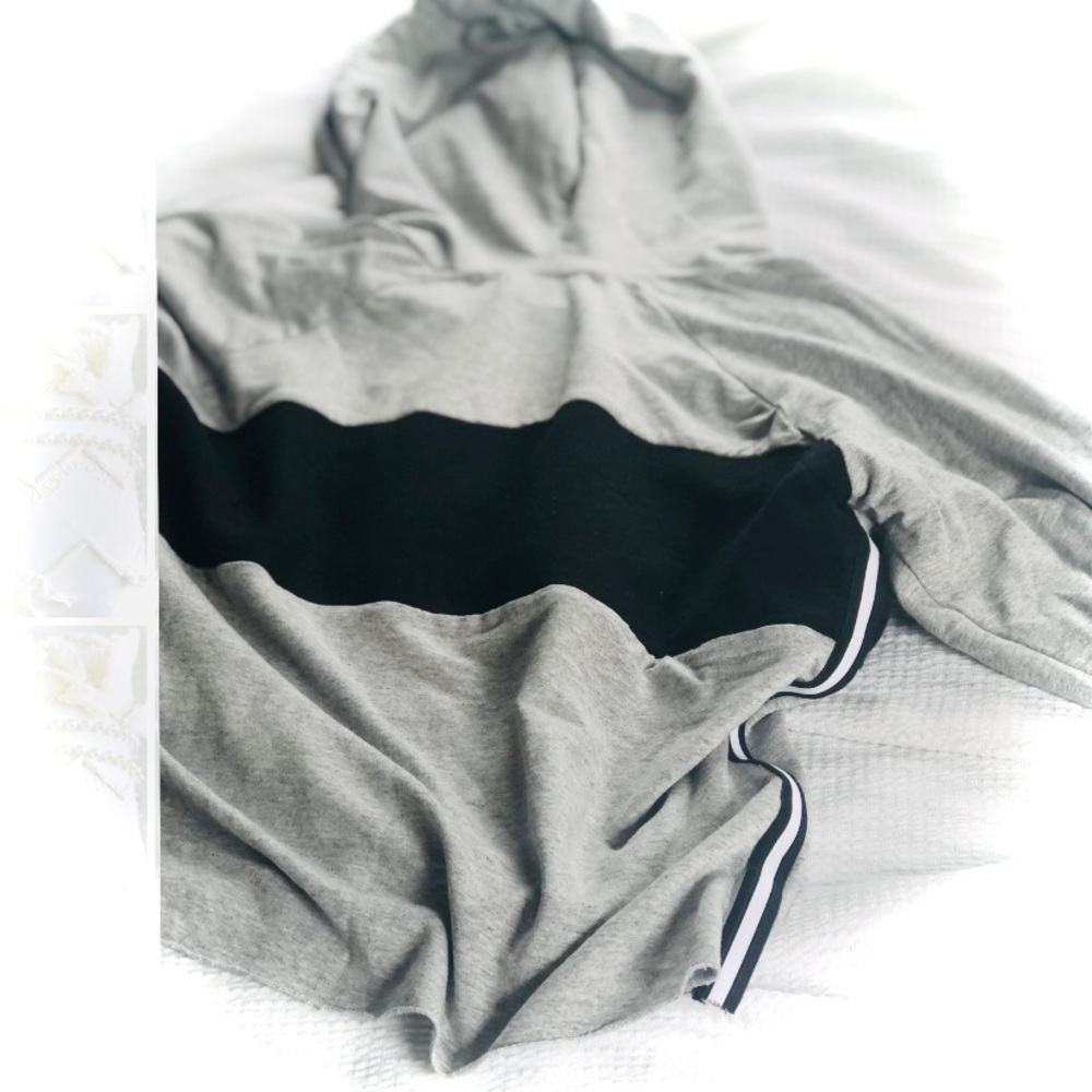 A FINE LINE | S | Crop Raw Hem Hoodie Pullover Bell Striped Colorblock Trim Top